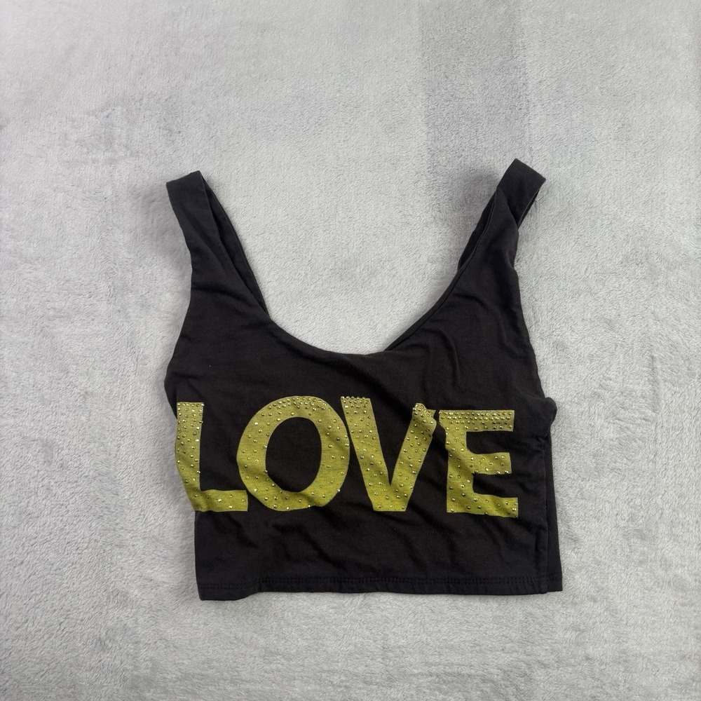 Y2K Wet Seal Love Grey Sleeveless Tank Top Women's XS Bedazzled